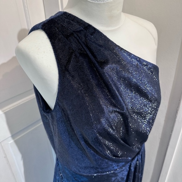 TED Baker Size 3 Navy One Shoulder Drape Midi Dress - Picture 17 of 17